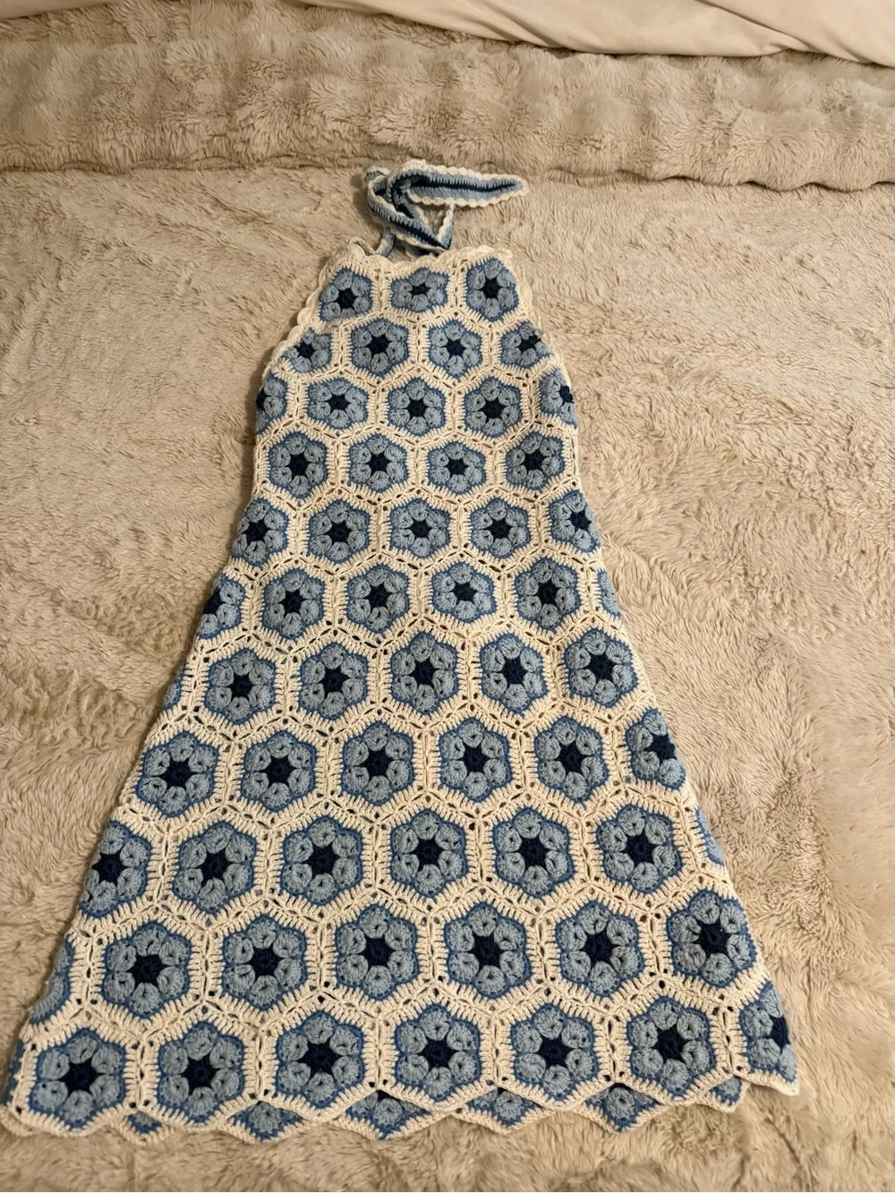 Show Me Your MuMu Blue and Cream Crochet Mini Dress - Picture 1 of 2